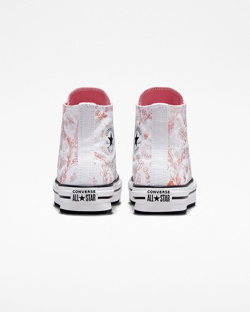 Sapatos Plataforma Converse Chuck Taylor All Star EVA Lift Butterfly Shine Cano Alto Menina Branco Rosa Pretas | PT G0T4975